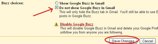 turn off google buzz