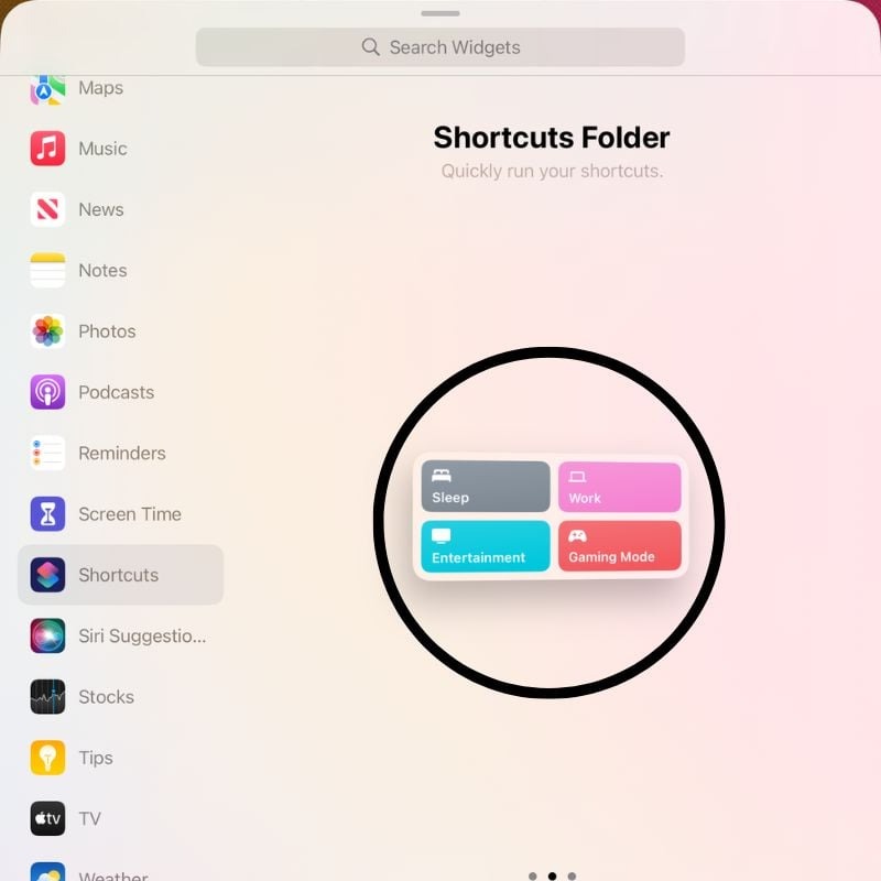 shortcuts widget