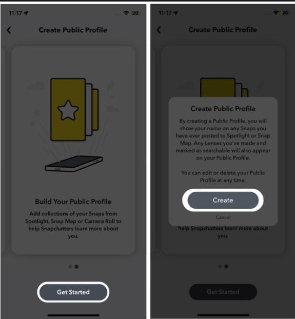 Tap Create Snapchat Profile