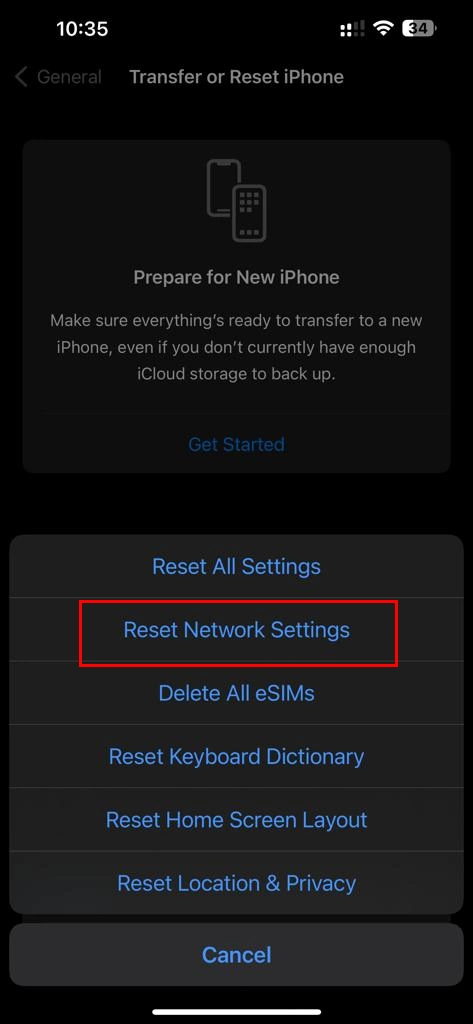 Reset Network Setting