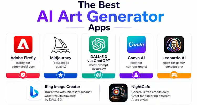 Best AI art generator apps for Android and iPhone in 2026 including Firefly, Midjourney, DALL-E 3, Canva and Leonardo