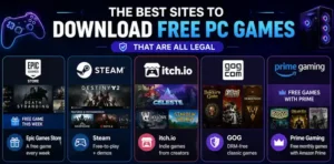 Top free sites to download PC games legally in 2026 including Epic, Steam, itch.io, GOG and Prime Gaming